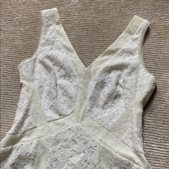 BCBGMaxAzria Gracie Off-White Sequin Lace Mini Dress Bridal Shower Wedding - Picture 3 of 14
